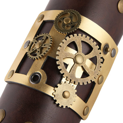 HZMAN Men's Gothic Steampunk Bracers, Leather Arm Guards for Women, Medieval Wristband for LARP/COSPLAY, One Size Adjustable