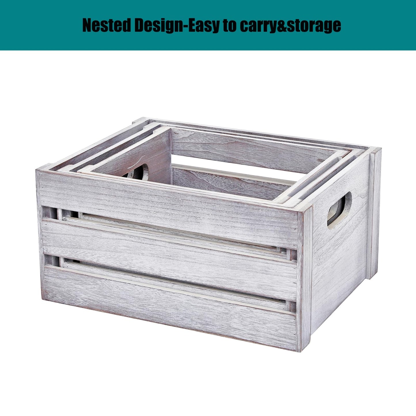 LKMANY Storage Crates 3 Pcs Wooden Crates Decorative Boxes,Nesting Storage Container Rustic White,Boxes for Storage, Display,Decor