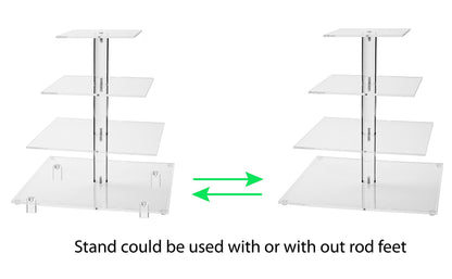 Jusalpha Large 4 Tier Cupcake Stand Square Acrylic Cupcake Tower Stand for Dessert, Pastry, Serving Platter-Candy Bar Party Décor and Supply(with Rod Feet) (4SF-V2)