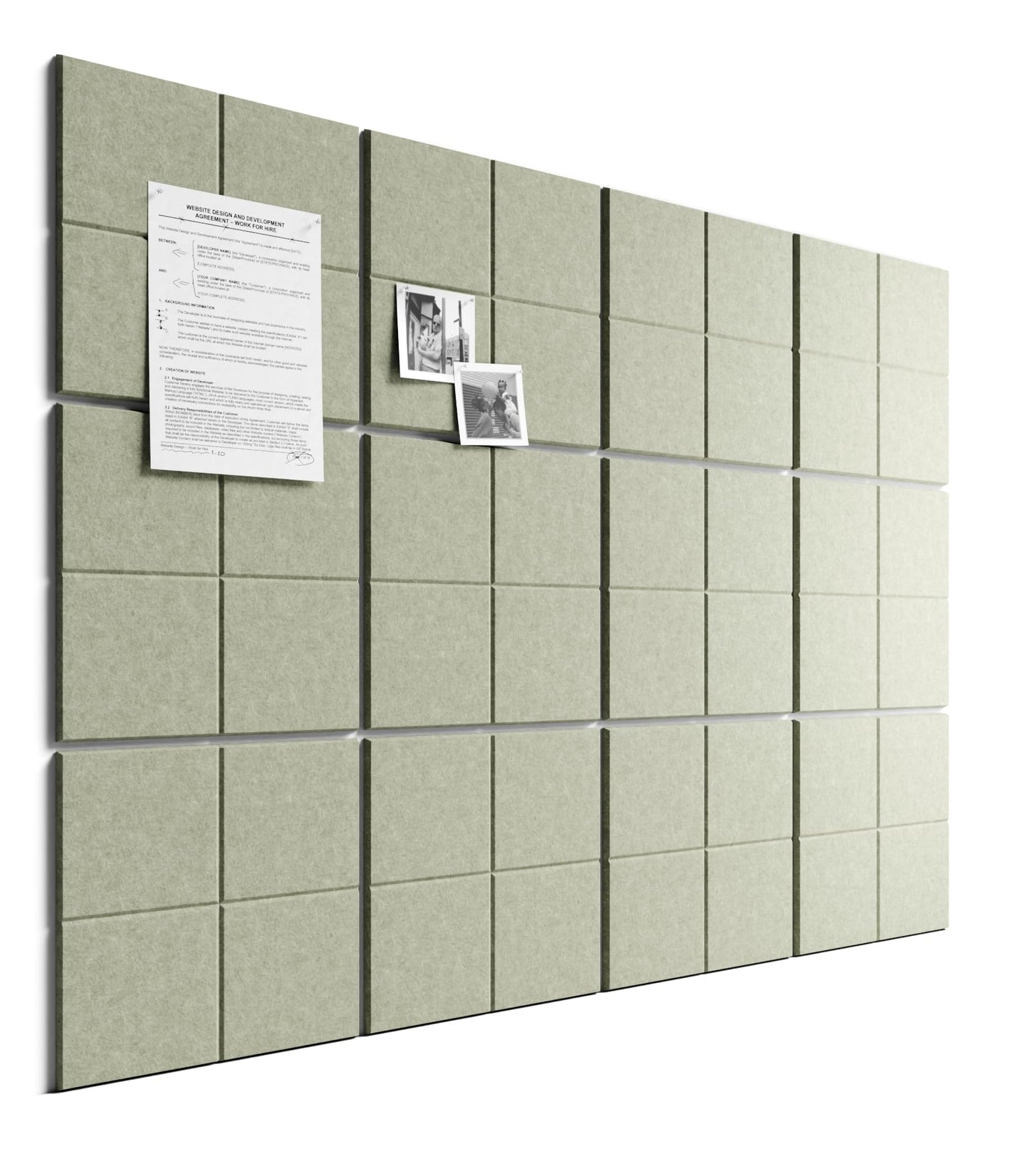 Bumusty Large Felt Bulletin Board, 48" x 36" Cork Board Alternative, 12-Pack Wall Tiles with 4-Compartment Design, 30 Push Pins, 70 Adhesive Tabs, Ideal for Office & Home Decor, Sage