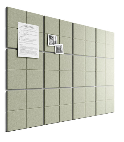 Bumusty Large Felt Bulletin Board, 48" x 36" Cork Board Alternative, 12-Pack Wall Tiles with 4-Compartment Design, 30 Push Pins, 70 Adhesive Tabs, Ideal for Office & Home Decor, Sage