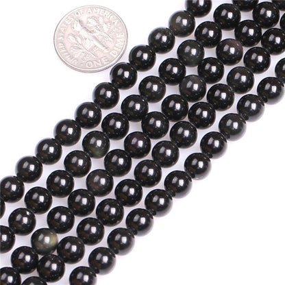 10mm Natural Black Obsidian Beads Round Gemstone Loose Beads for Jewelry Making (36-38pcs/strand)