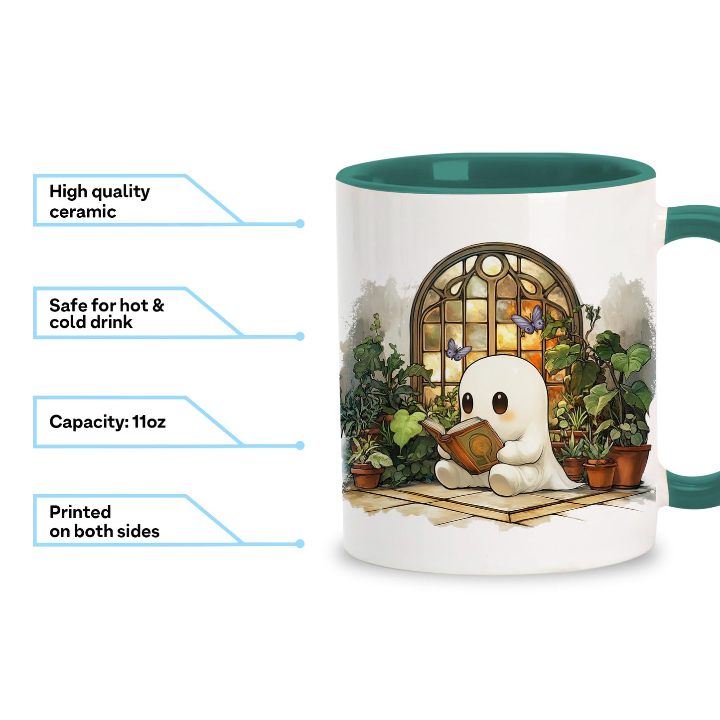Hyturtle Cute Ghost Reading Mug Gifts for Readers on Birthday, Halloween