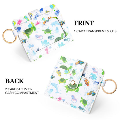 elephtree Wristlet Wallet Keychain,Beaded Silicone Bracelet PU Leather Card Holder Tassel Key Ring Bangle for Women Girls(Turtle)