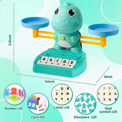 ISMETACU Upgraded Dinosaur Math Balance Toy with Number Blocks, Letter Cubes & 32 Learning Cards, Montessori Learning & Education Toys for Ages 3–7,Ideal Gift for Kids (Upgraded Blue)