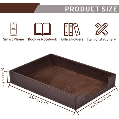 RHCSZ PU Leather Letter Tray - Load Documents Trays Front for Office Desktop Organizer - Desk Magazine, File, A4 Paper Holder - Paper Document File Holder Drak Brown (Drak Brown, A4-Tray)
