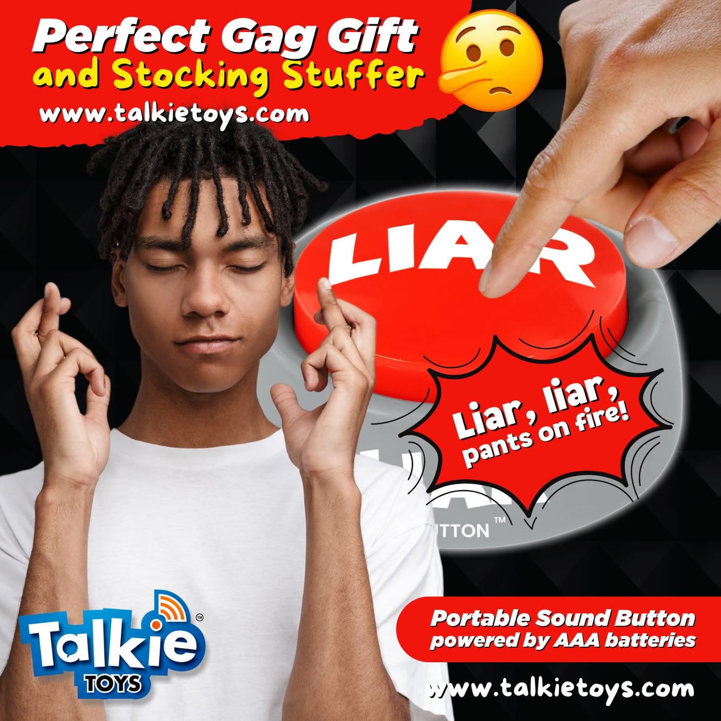 Talkie Toys Products Liar Button - 8 Hilarious Liar Sayings - Funny Talking Button for Games, Political Lies, Big Laughs, Office Humor - Great Gag Gift & Stocking Stuffer