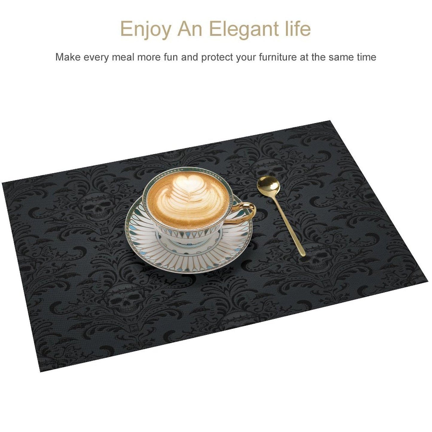 Placemats for Kitchen Dining Table Set of 4,Gothic Horror Skulls Printed Halloween Party Event Table Decoration Placemats 4 PCS, Style-23