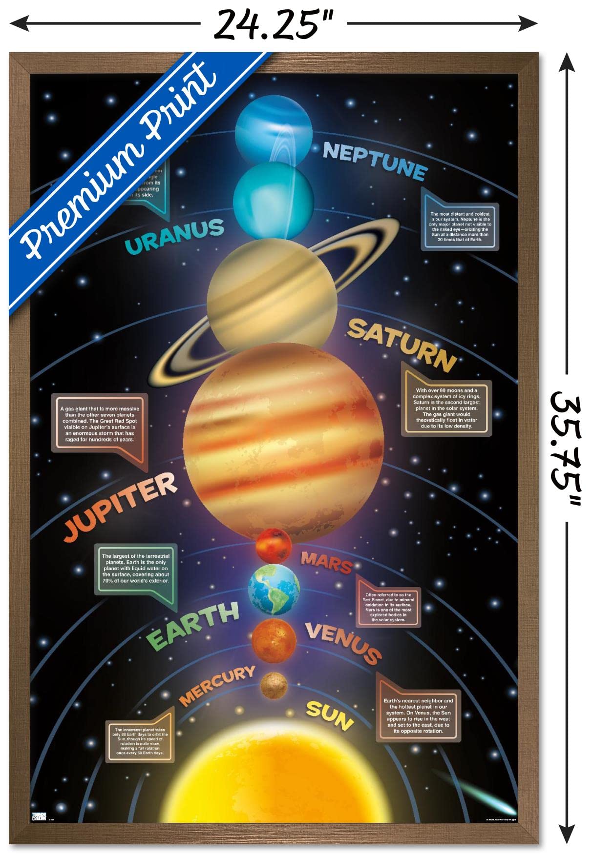 Trends International Solar System 2023 Wall Poster, 34L x 22.4W, Bronze Framed Version