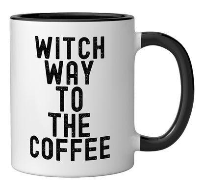 Witch Way To The Coffee Funny Halloween Costume Ceramic Mug, Black/White