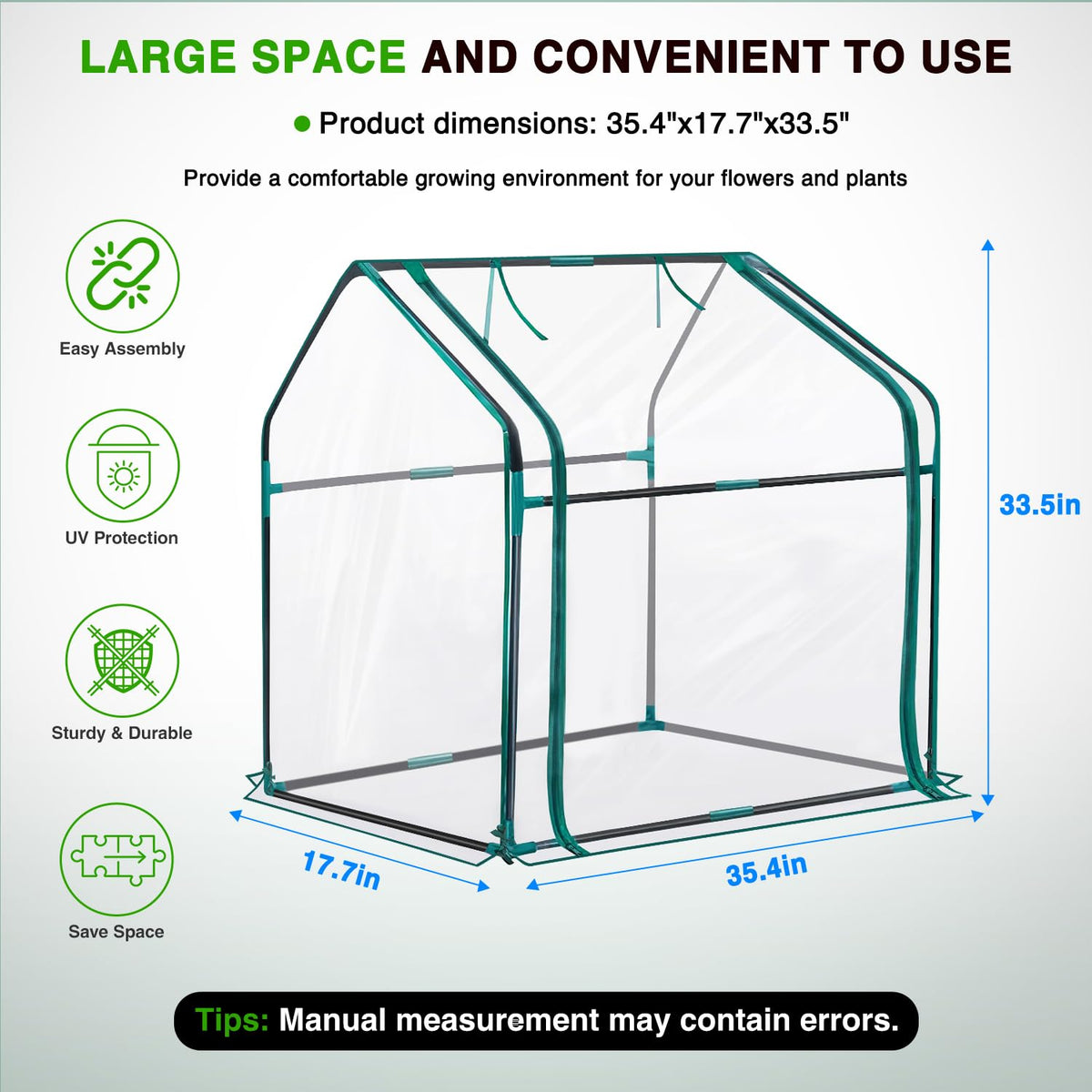Yesker Mini Greenhouse 36"x18"x33" Portable Small Green House for Indoor Outdoor Greenhouses with PVC Cover Compact Greenhouses Kit for Winter Gardening Balcony Patio Outside Backyard Plant Protection