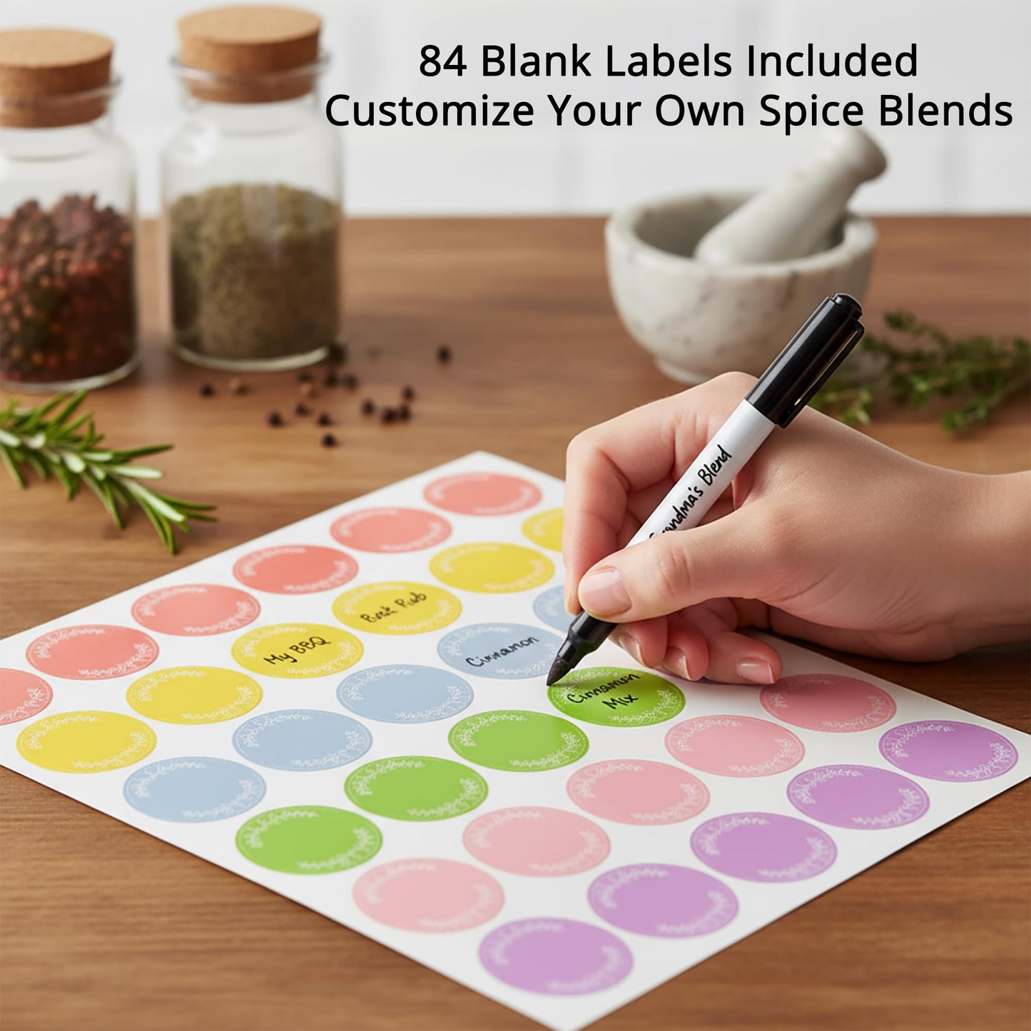 672 Color-Coded Spice Labels Book with A–Z Index – Waterproof & Oil-Resistant Preprinted Round Stickers for Kitchen Jars – 1.2" Pantry Labels for Spices, Seasonings, and Herbs – Modern Color Style