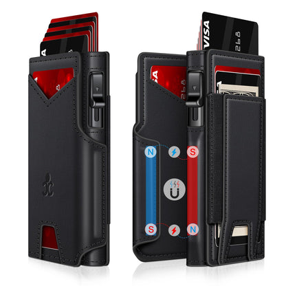Wallet for Men Wallet with Slim Pop Up Card Holder 9-13 Cards, Bifold Minimalist Smart Wallet RFID Blocking Credit Card Holder with ID Window & Stretchable Cash Slot Compact Metal Aluminum Card Case