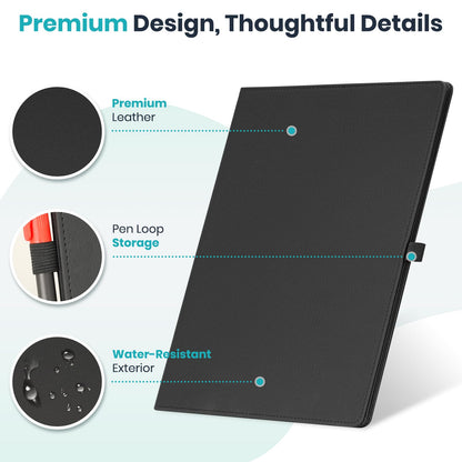 WALGLASS Double-Sided Small White Board Dry Erase, 12'' x 9'' Portable Reusable Whiteboard Notebook, Foldable Mini Handheld Board for Student Practice, Home, School, Office, Travel - Black PU Leather