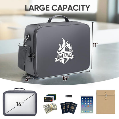 BALEINE Fireproof Document Box with Lock, Portable Fireproof Document Bag Waterproof Fire Proof File Boxes for Documents, File Organizer Box for Important Paperwork (Gray, 15''x11''x4'')
