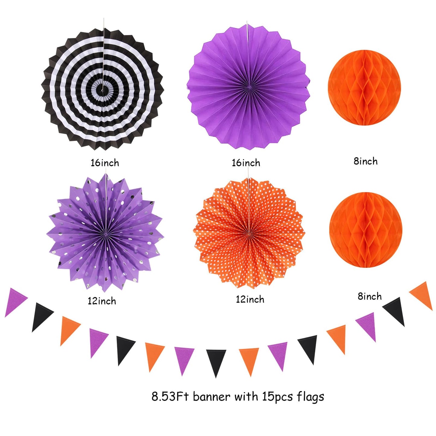 Black Orange Purple Halloween Party-Decorations - 20pcs Paper Lanterns Fans,Tissue Pom Poms,Honeycomb Balls, Birthday Baby Bridal Shower Graduation Wedding Hotel Transylvania Decor Burgleda