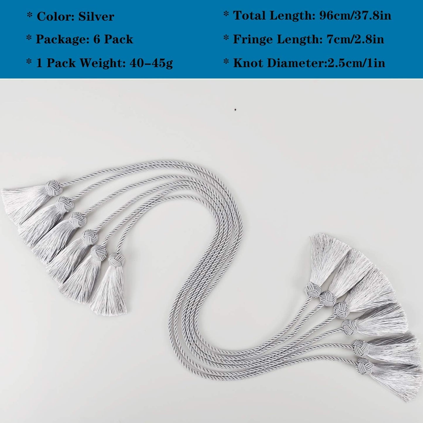 Porlau Elegant Curtain Tiebacks Rope Decorative Curtain Tie Backs for Drapes Hand Woven Window Treatment Holdbacks with Tassel, Grey 6pack