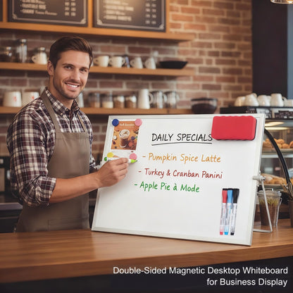 MXG Magnetic White Board Dry Erase, 10x14 Inch Double Sided Small Whiteboard with Stand, Includes 4 Markers, 4 Magnets & Eraser, Portable for Desktop, Wall, Office, & Classroom