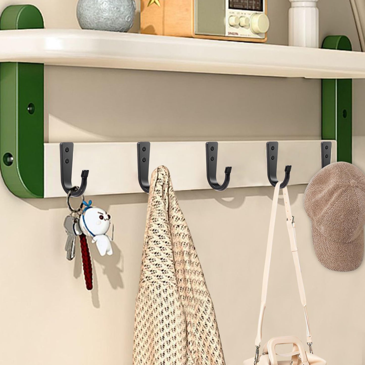 WODEGIFT 10Pcs Heavy Duty Wall Hooks for Hanging, Large Size Wall Hooks,Coat Hooks, for Backpacks, Coats, Cast Iron Pans and Other Heavy Items (Black Hooks)