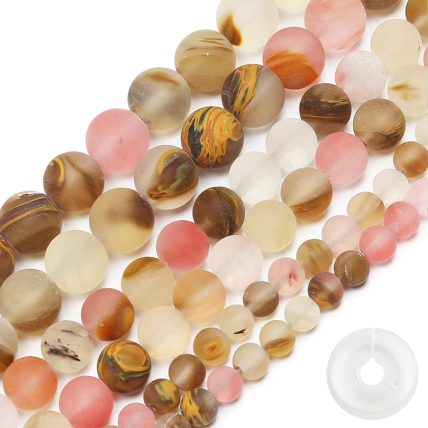 Natural Matte Watermelon Rind Beads, 8MM Round Frosted Unpolished Loose Gemstone Beads for Bracelet Necklace Jewelry Making, Energy Stone Healing Power with Stretch Beading Cord