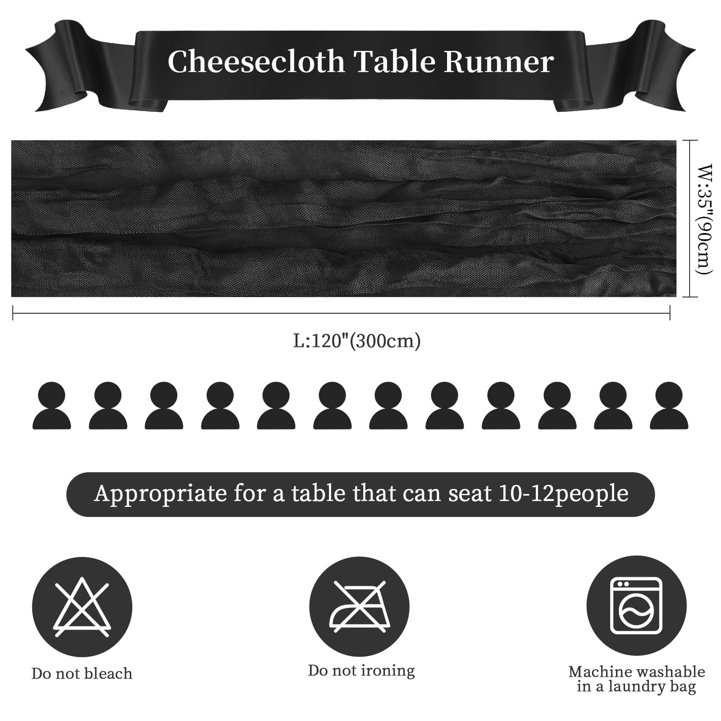 AGIRL 6 Pack Black Cheesecloth Table Runner 10FT Long Summer Boho Gauze Table Runner Rustic Sheer Runner for Halloween Wedding Baby Shower Birthday Party Table Decor Home Easter Decorations