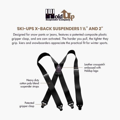 Holdup Ski-Ups Blue 1 1/2" Suspenders for Men with USA Patented Black Composite Plastic Gripper Clasps