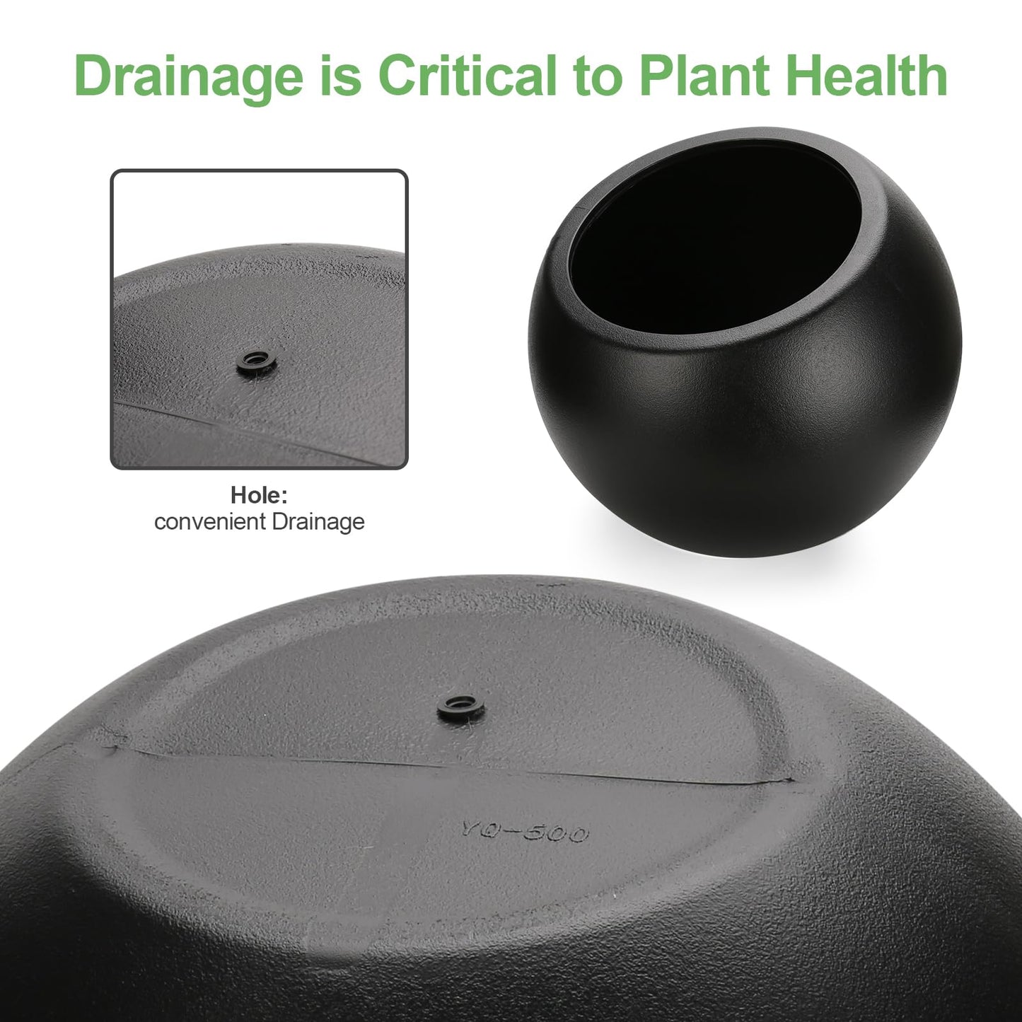 Yaghpy Large Round Planter,Planters for Indoor Plants & Outdoor,Durable Plastic Material Sphere Planter with Drainage Hole & Rubber Plug Weather Resistant,Plant Pot