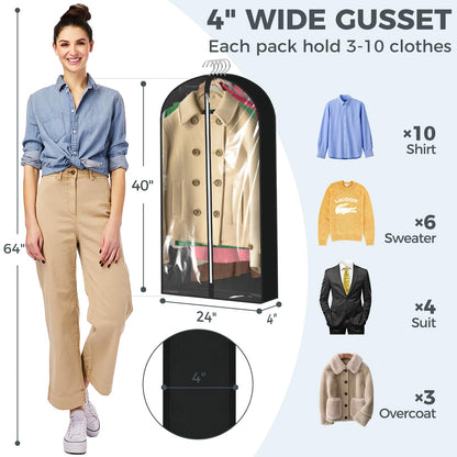 6 Pcs 40" Garment Bags for Hanging Clothes, Clear Suit Bags for Closet Storage Clothing Storage, Garment Bags Shoulder Covers with 4" Gussets for Coats, Jackets, Shirts and Sweater, Black