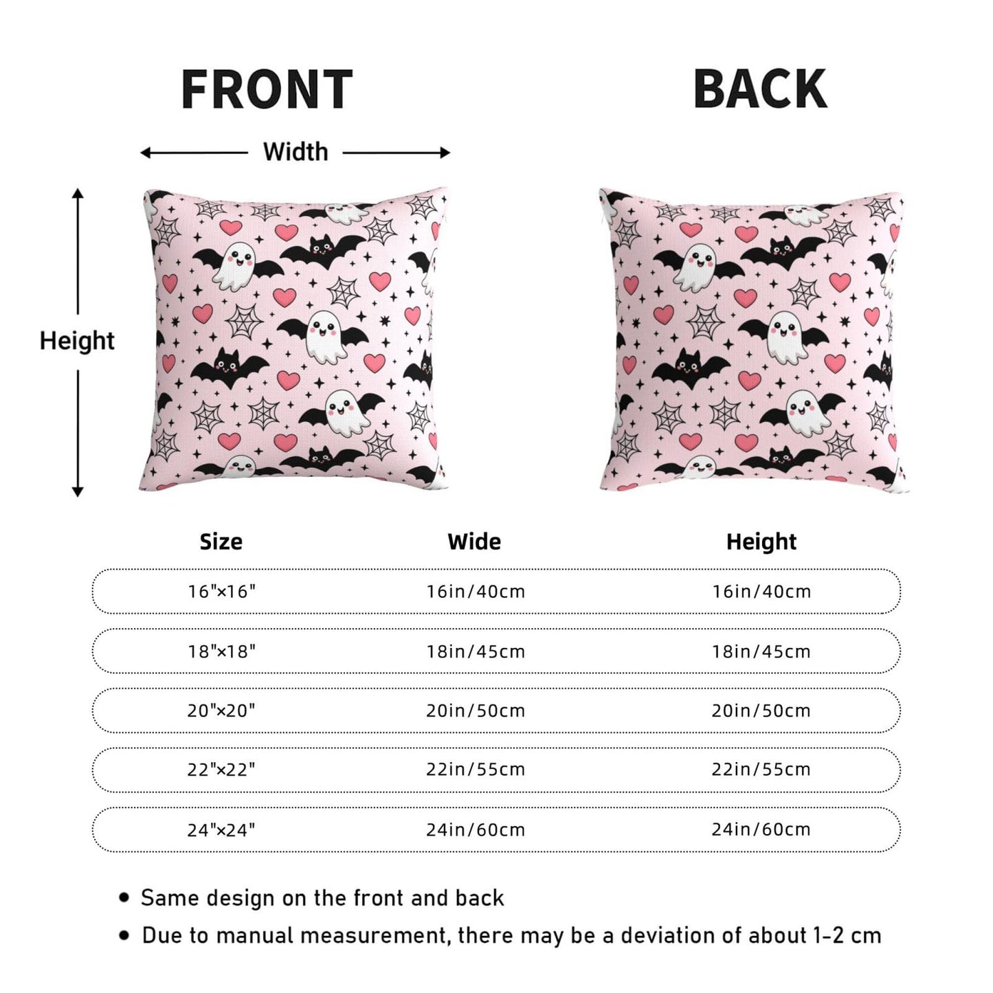 Halloween Pink Cute Ghost Bats Heart Decorative Pillow Covers 18x18 Inch Set of 2 Rustic Boho Flower Outdoor Throw Pillows Neutral Farmhouse Decoration Cushion Cases for Sofa Couch Bed Decor