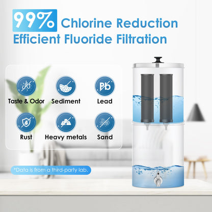 AQUA CREST Gravity Water Filter System, NSF/ANSI 42&372 Certified Black Carbon Filters, Reduce Lead and Up to 99% Chlorine, 2.25G, for Home, Camping, RVing, Off-Grid, Emergencies, AQ-TN-A