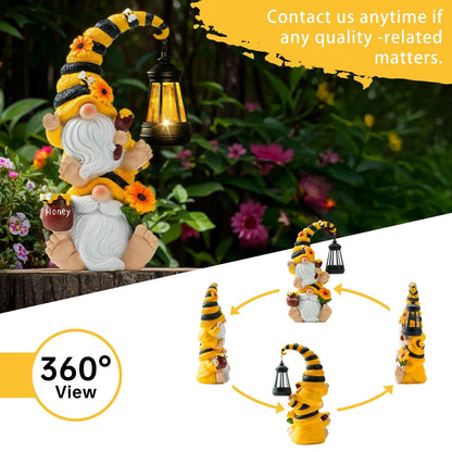 QZZP Solar Bee Garden Gnomes with LED Lantern – Waterproof Stacked Outdoor Decor for Yard, Patio – Unique Gnome Gift for Women, Mom, Grandma (Weatherproof Resin, Outdoor Statues)