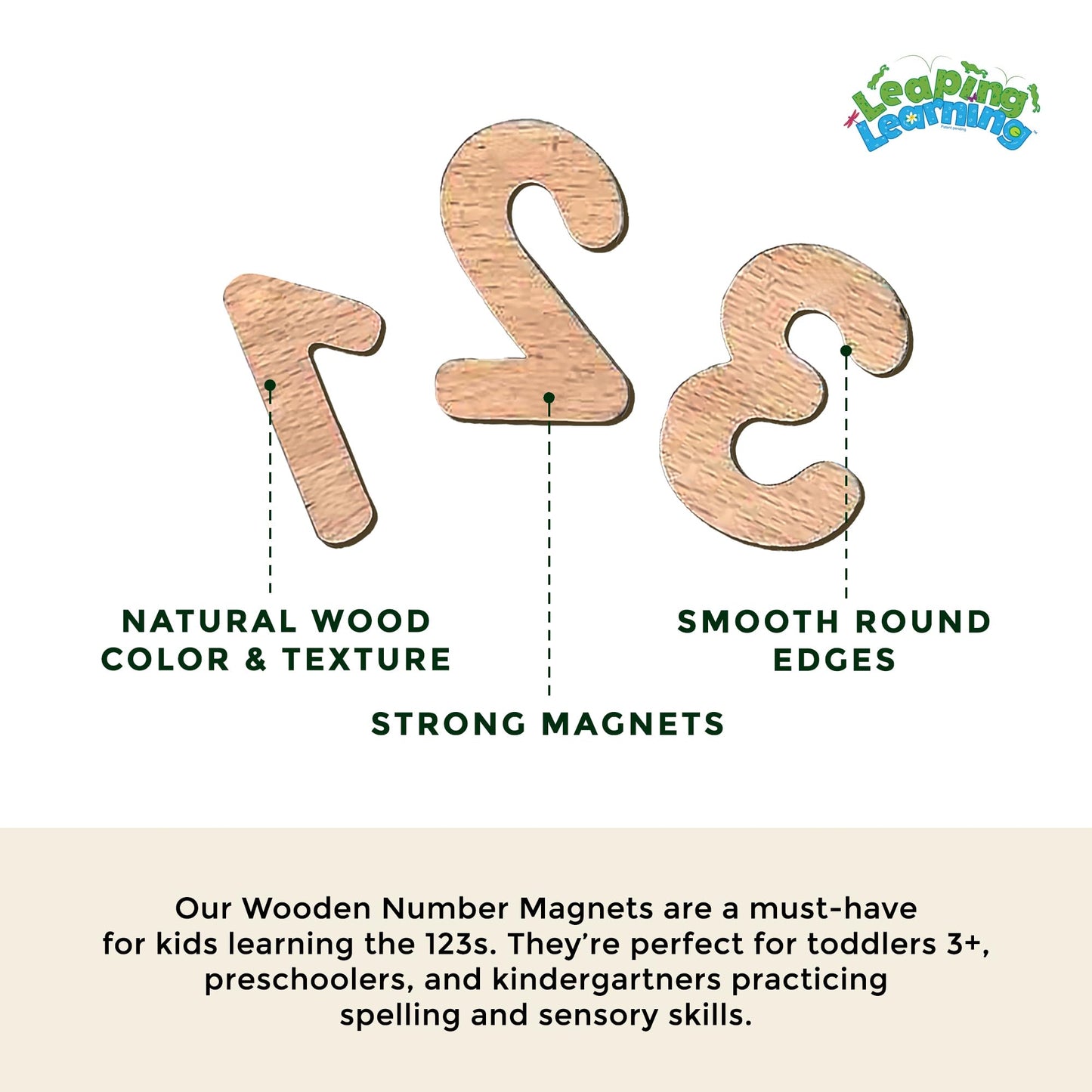 Leaping Learning Wooden Magnetic Numbers - Fun & Educational Magnetic Numbers for Kids - Ideal for Toddlers, Preschoolers, Students - Great for Home Learning, Classroom, Refrigerators & School Boards