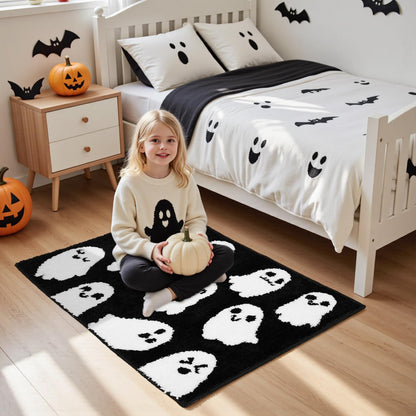Lindameler Black Spooky Ghost Bath Mat - Black Gothic Bathroom Rug, Soft Plush Non-Slip Washable Ghost Bath Rug for Halloween Bathroom Decor, Machine Washable 20x31 Inch