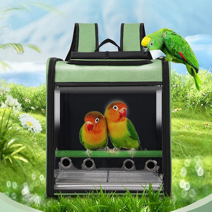 Bird Stroller Bird Backpack Carrier with Perch 14 * 11 * 16in Panoramic View with 3 Side Vents Removable Tray for Conures Parakeet Budgie (Coffee)