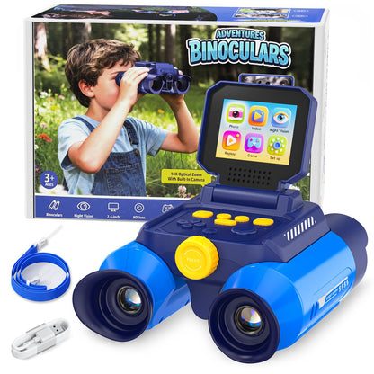 OAEBLLE Kids Binoculars with Night Vision Camera, 10X Zoom Digital Adventures Telescope with 2.4" IPS Screen, Nature Explorer STEM Toys for Bird Watching Camping, Gifts for Boys Girls Age 4-12 - Azure