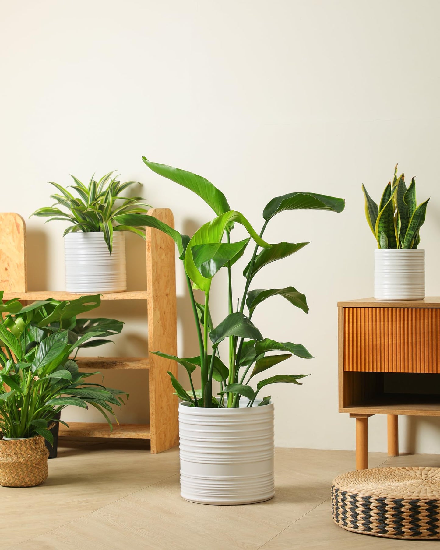 Fayoula Ceramic Planter, 10+8+6 Inch Plant Pots, Modern Striped Indoor/Outdoor Flower Pots for Succulents, Herbs, Home Office & Patio - Includes Mesh Pads & Saucer, Set of 3 ﻿
