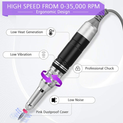 35000RPM Portable Nail Drill Machine, HoMove Professional Nail Drill Machine, Rechargeable Electric Efile Nail Drills for Acrylic Gel Nails, Cordless Portable Nails Drill【Rose Gold】