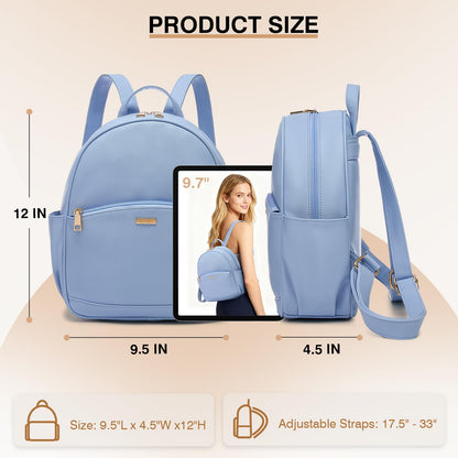 Marvolia Mini Backpack for Women - Leather Backpack Cute Backpacks with Multiple Pockets for Travel College Work - Blue