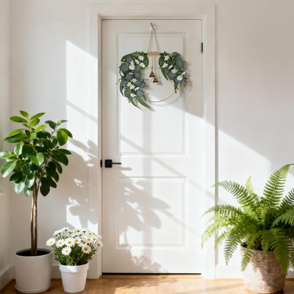 Kuabiz Spring Eucalyptus Wreath for Front Door 15.7" Artificial Spring Greenery Wreath with Olive Leaves Daisy Flower Summer Wreaths All Season for Farmhouse Porch Window Hanging Wall Home Decor