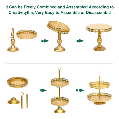 PIQUATOOL 12 Pcs Gold Cake Stand Set for Party, Dessert Table Display Set Metal Cupcake Stands for Wedding Birthday Anniversary,Round Cake Holder Tower with Food Clip