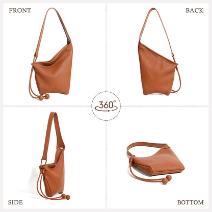 MFFOR Genuine Leather Hobo Bags, Purses for Women, Medium Tote Handbags, Slouchy Shoulder Purse with Adjustable Strap(Golden Brown)