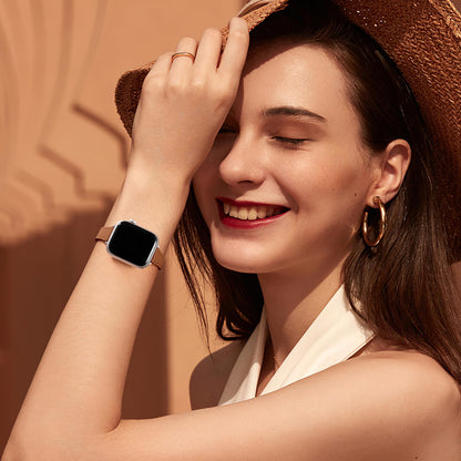 Charlam Compatible with Apple Watch Bands for Women 41mm 40mm 38mm 42mm 44mm 45mm, Top Grain Soft Leather Bands fit for Slim Wristband for iWatch SE, iWatch Series 11 10 9 8 7 6 5 4 3 2 1,Brown/Silver