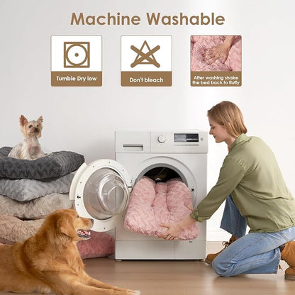 EHEYCIGA Washable Medium Dog Bed for Crate 29x21 Inch, Kennel Pad for Dogs Up to 35 lbs, Plush and Comfy Pet Sleeping Mat, Pink