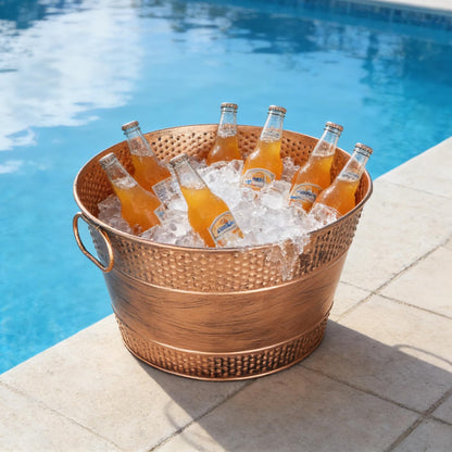 Galvanized Tub Ice Bucket For Parties, Thick Metal Galvanized Drink Buckets, Beverage Bucket with Handles, Drink Bucket for Indoor & Outdoor Party (1Pcs Copper)
