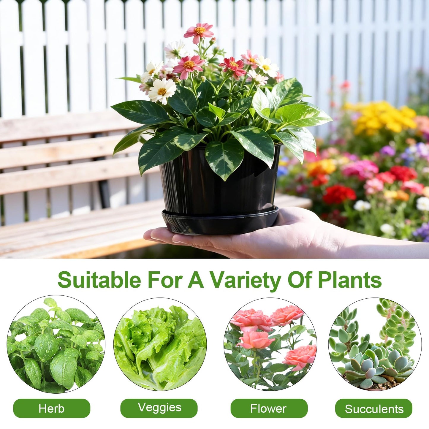 Oliz 4.7 Inch Plastic Plant Pots 8 Pack, Round Classic Planters with Drainage Holes and Saucers for Indoor Outdoor Plants, Perfect for African Violet, Snake Plant, Succulents (Black)