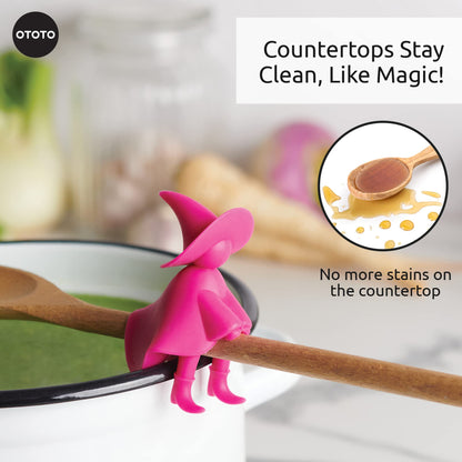 OTOTO Agatha Spoon Holder - Goth Cute Spoon Rest for Stove Top, Gothic, Spooky Cooking Gifts, Witchy Gifts, Cool Kitchen Gadgets, Halloween Gifts (Pink)