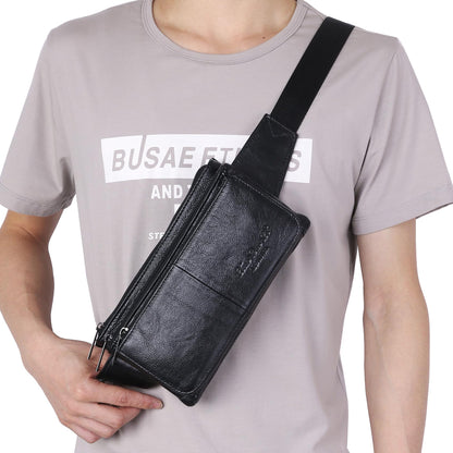 KPYWZER Vintage Leather Fanny Pack Waist Bag for Men Women Outdoor Travel Hunting Hiking Camping Hip Bum Belt Cell Phone Purse Wallet Pouch Retro Crossbody Sling Pouch Black