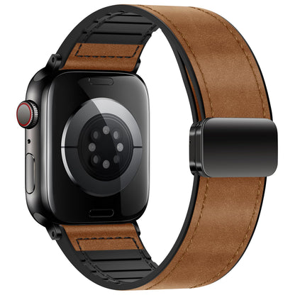 Qimela Magnetic Leather Strap Compatible with Apple Watch Band 38mm 40mm 41mm 42mm 44mm 45mm 46mm 49mm for Men Women,Top Grain Genuine Leather Wristband for iWatch Series 10 9 8 7 6 5 4 3 Ultra 2 1 SE
