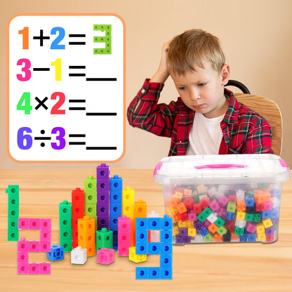 Jenaai 300 Pcs Linking Cubes with Storage Container Counting Cubes, Colorful Plastic Counting Block, Math Manipulatives Classroom Learning Supplies for Preschool Kindergarten(Pink)
