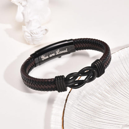Love Knot Bracelet GIFS for Men - Handmade Braided Leather Bracelets Brown Leather Cuff Infinity Knot for Son Husband Boyfriend,Mens Christmas Birthday Gift